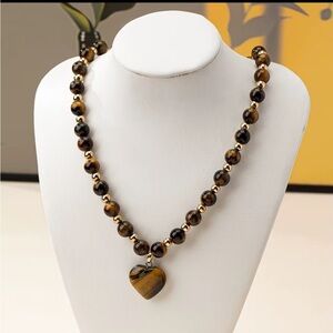 Elegant Tiger Eye Heart Necklace